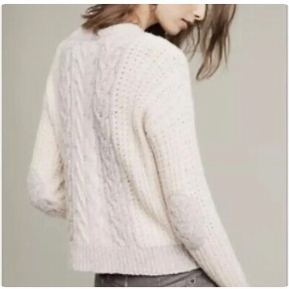 Anthropologie Sleeping on Snow M Cable Knit Pullover Sweater Gray Ivory $168 - Picture 2 of 11
